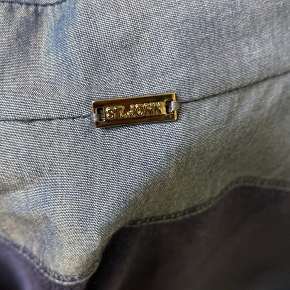 St. John Yellow Tag Denim Chambray Full Zip Front Short Sleeve Top L - Picture 11 of 12